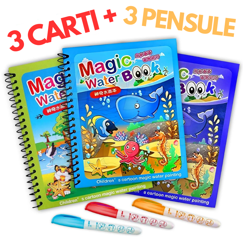 Set 3 Carti Magice Reutilizabile de Colorat cu Apa | PufiKids